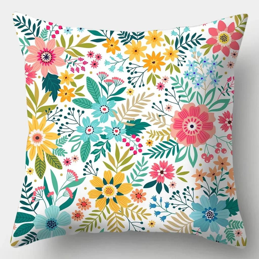 Flower Pillowcase Square Sofa Pillow Cover Watercolor Flowers Cushion