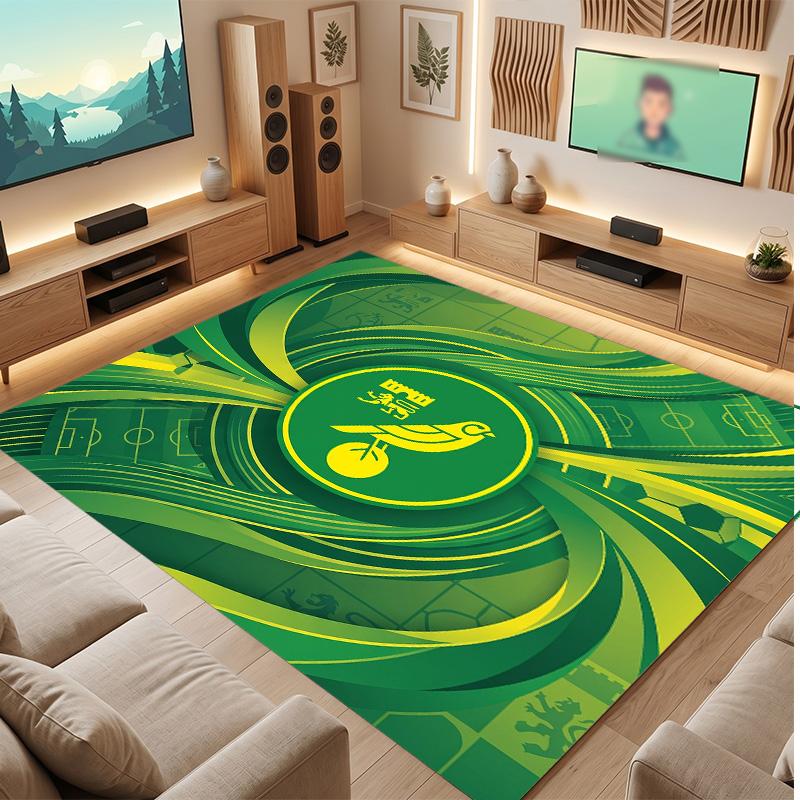 Norwich City Football Print Crystal Velvet Rug, Comfortable Water Absorbent Non Slip Indoor Floor Carpet