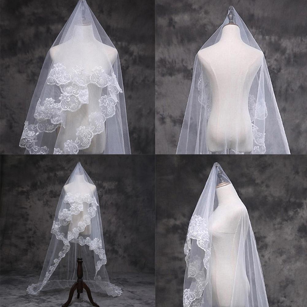 Fashion Ornaments Festival Elegant One Elbow Lace White Length Edge Layer Bridal Party Wedding Veil 4.9ft