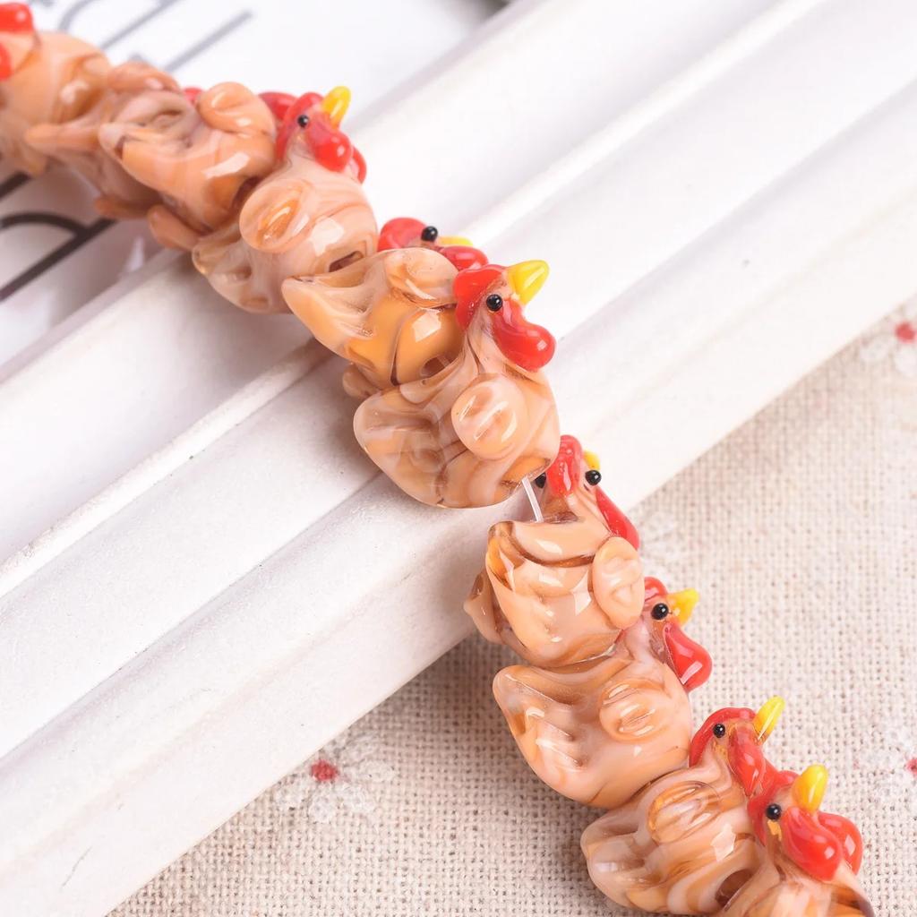 2pcs Cock Rooster Hen Shape Handmade Lampwork Glass Loose Beads For Jewelry Making Accessories DIY Crafts Findings