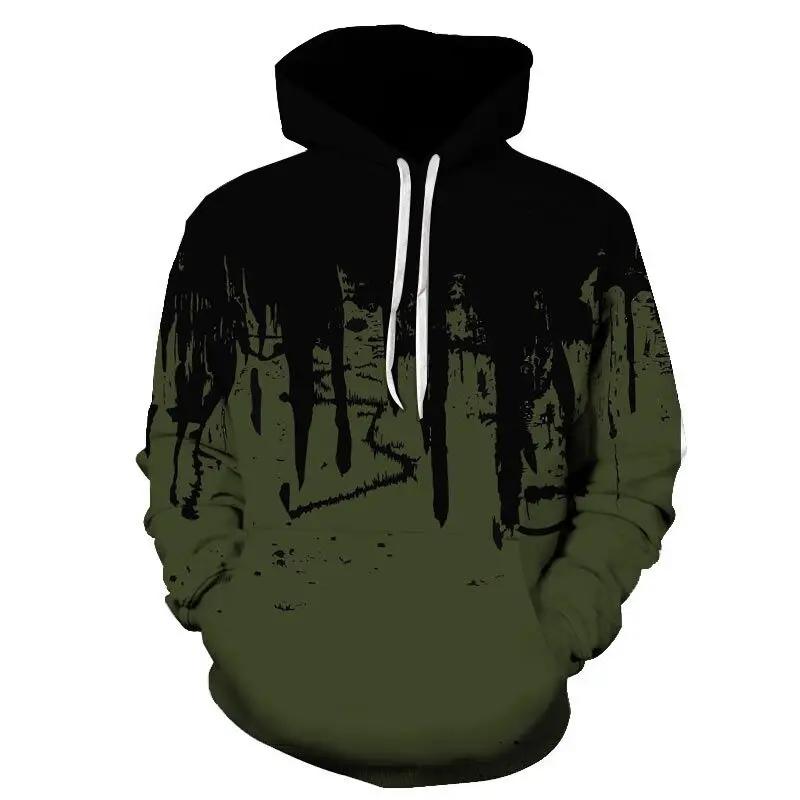 New Autumn Men's Fashionable Neutral Ink Design Printed Soft and Comfortable Hooded Sweatshirt Outdoor Streetwear