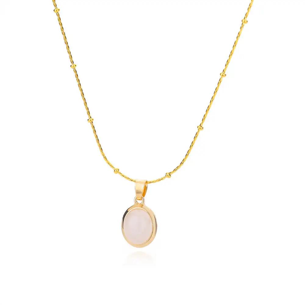 Cute Sweet Gold Color Stainless Steel Water Drop Opal Stone Pendant Necklace for Women Charm Bride Collar Jewelry Colorfast
