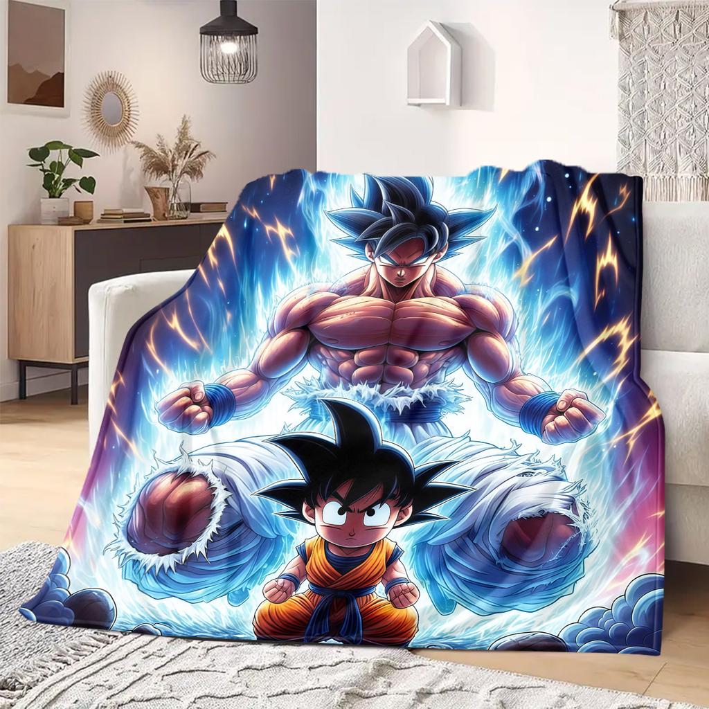 Cute Cartoon Son Goku Print Blanket Warm Comfortable Flannel Blanket Suitable for Bedrooms,Sofas, Beds,Chairs,Travel -QIAO8