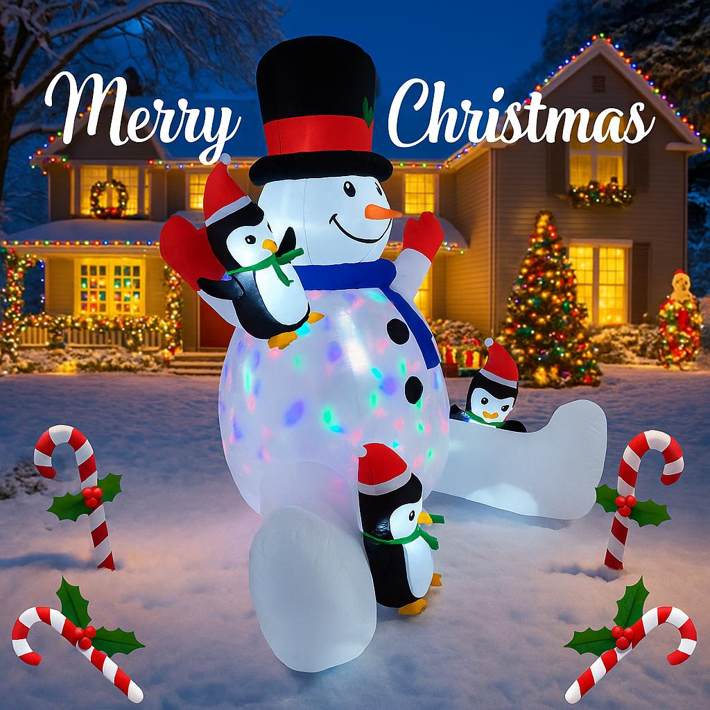 6.8FT LED Inflatable Xmas Yard Decor Snowman Penguins Christmas Toy Gift Outdoor Home Decoration Ornament Festive Supplies Decor