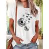 European Size Plus Size, Butterflies and Dandelions Plus Size Women's Printed Casual Round Neck Short Sleeve Top