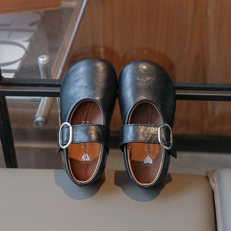 Autumn Little Girl Leather Shoes Shallow Retro New Kids Flat Shoes Causal Simple Children Ballet Shoes for Wedding Party