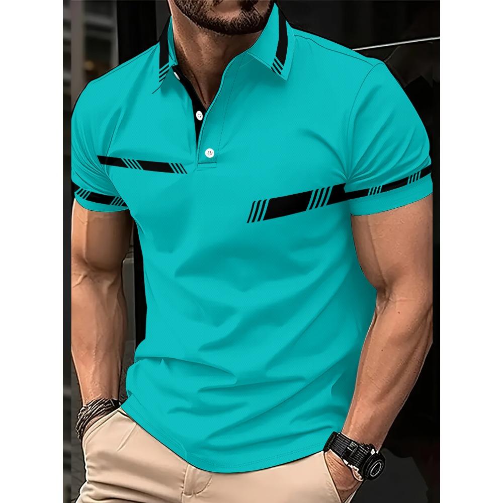 

Summer new men s short sleeved polo shirt 3D striped pattern print 5XL