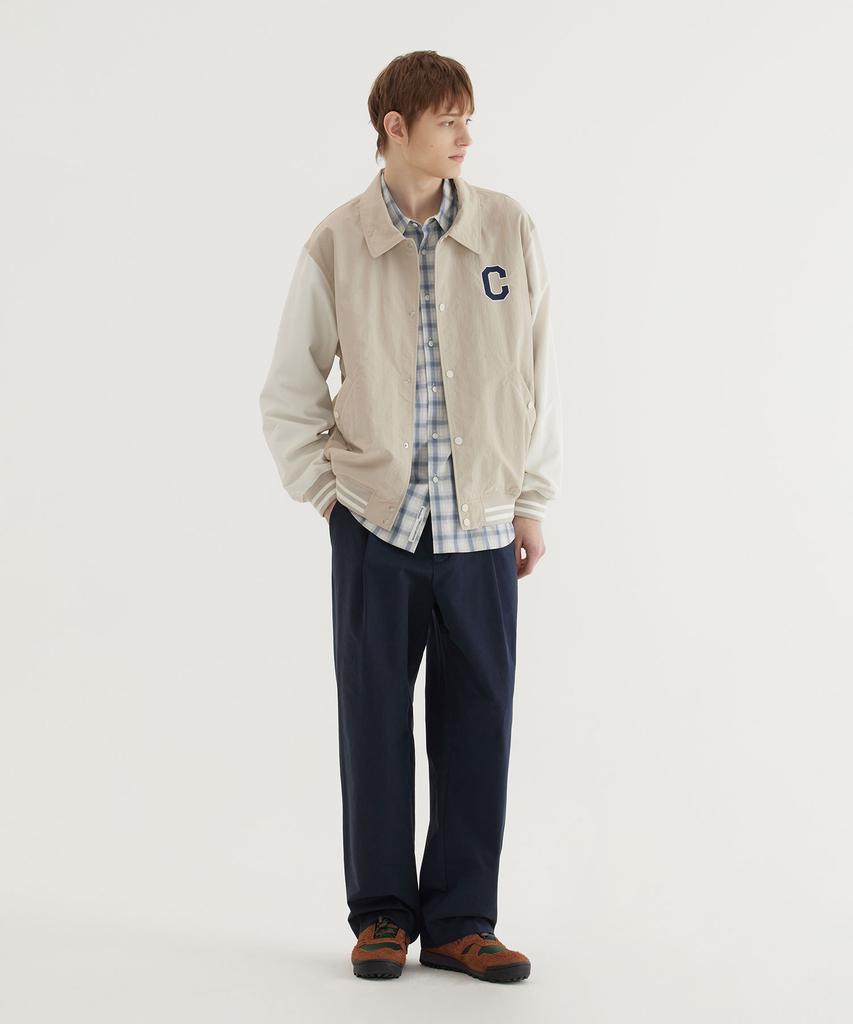 COVERNAT C-Logo Collar Varsity Jacket Beige