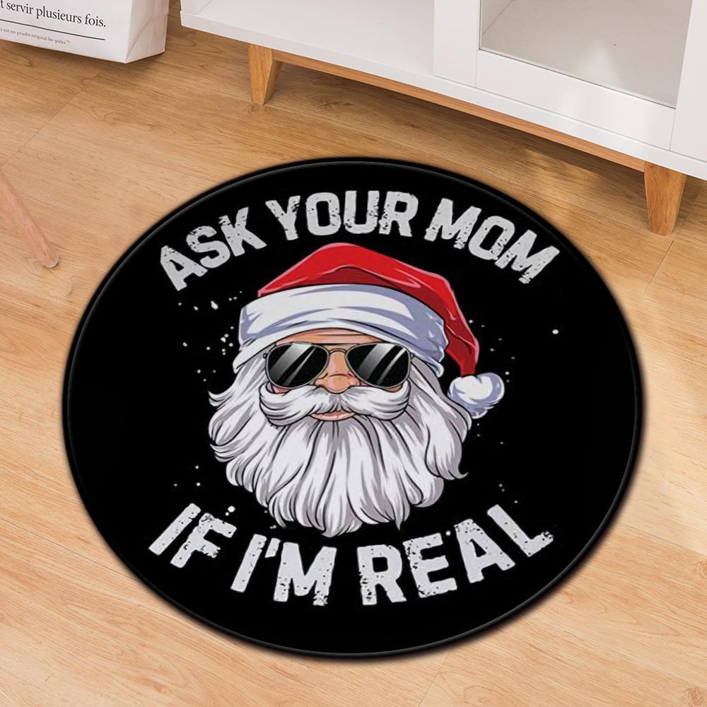 Christmas Festive Door Mat Household Non-Slip Round Floor Mat Living Room Coffee Table Bedroom Carpet