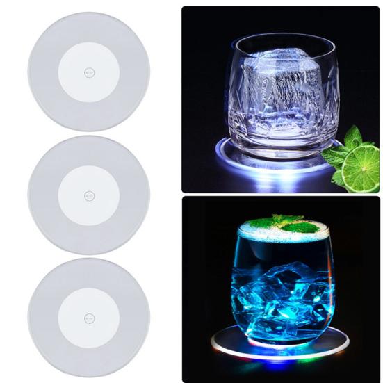 3Pcs LED Glowing Coasters Cup Holder Mat Light Bar Placemat Acrylic Party Drink Backlight Pad Home Kitchen Decor