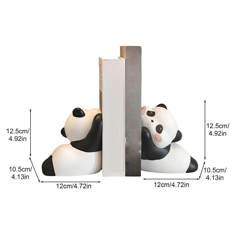 2pcs Cute Panda Bookends Resin Animal Book Ends For Shelves Desk, Home Office Library Decor, Desktop Bookshelf Organizer