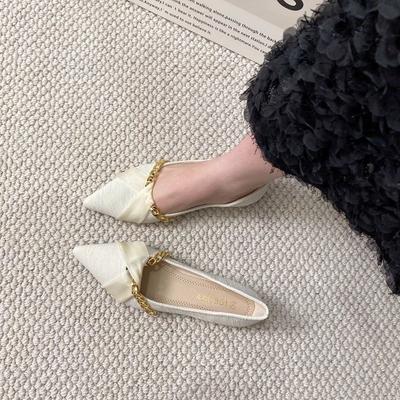 French Single Shoes Women's 2025 Spring New Temperament Pointed Flat-soled Four-season Shoes Small Fragrant Wind Shallow Mouth Ladyshoes Doudou Shoes