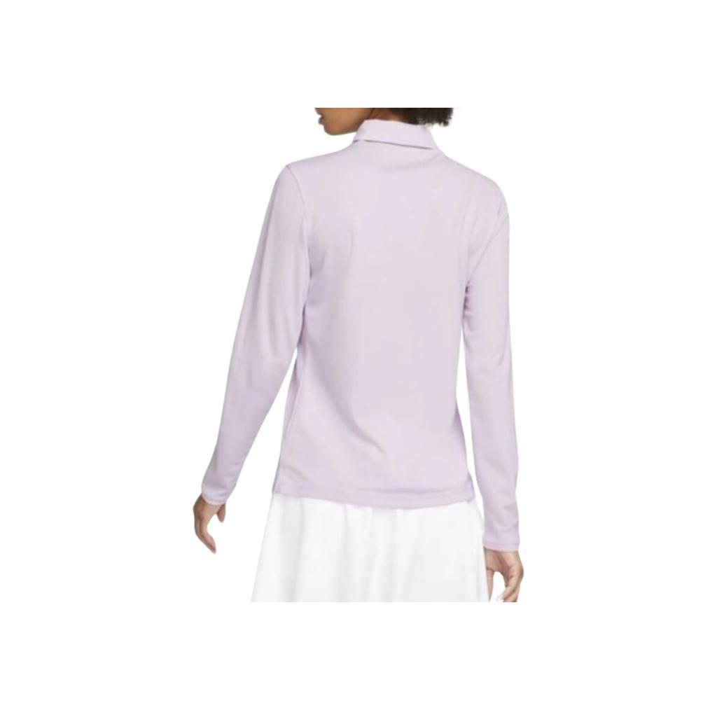 Nike Solid Color Logo Print Half Button Pullover Long Sleeve Polo Shirt Women Tops Pink Purple DH2317-530