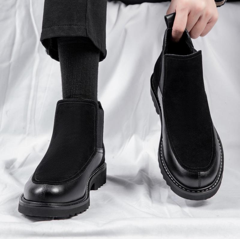 Fashion 2025 Men's Leather Chelsea Boots Black British Style Business Dress Shoes Thick Bottom Chelsea Boots Male Fashion Casual Shoes