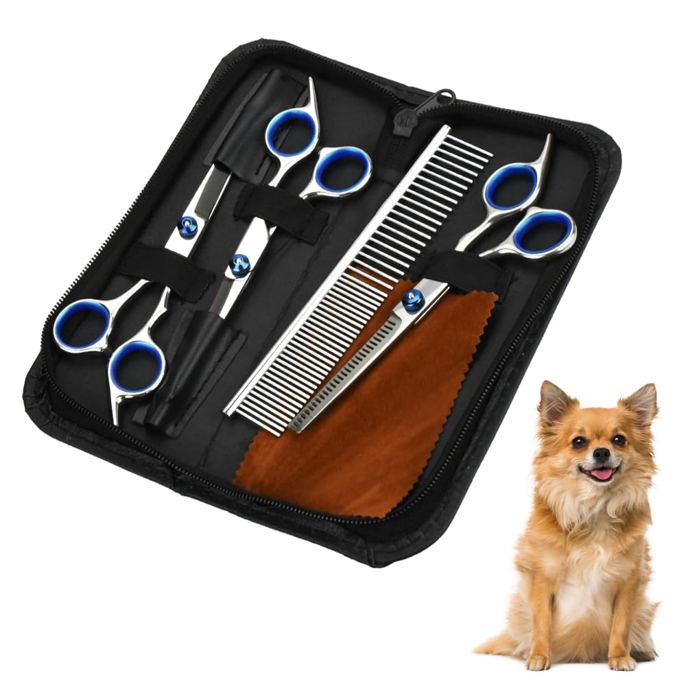 COTEN Pet Grooming Set with Thinning Curved and Easy to Perfect for Beginners Case, Shears, Scissors, Comb, Grip, Sharp,