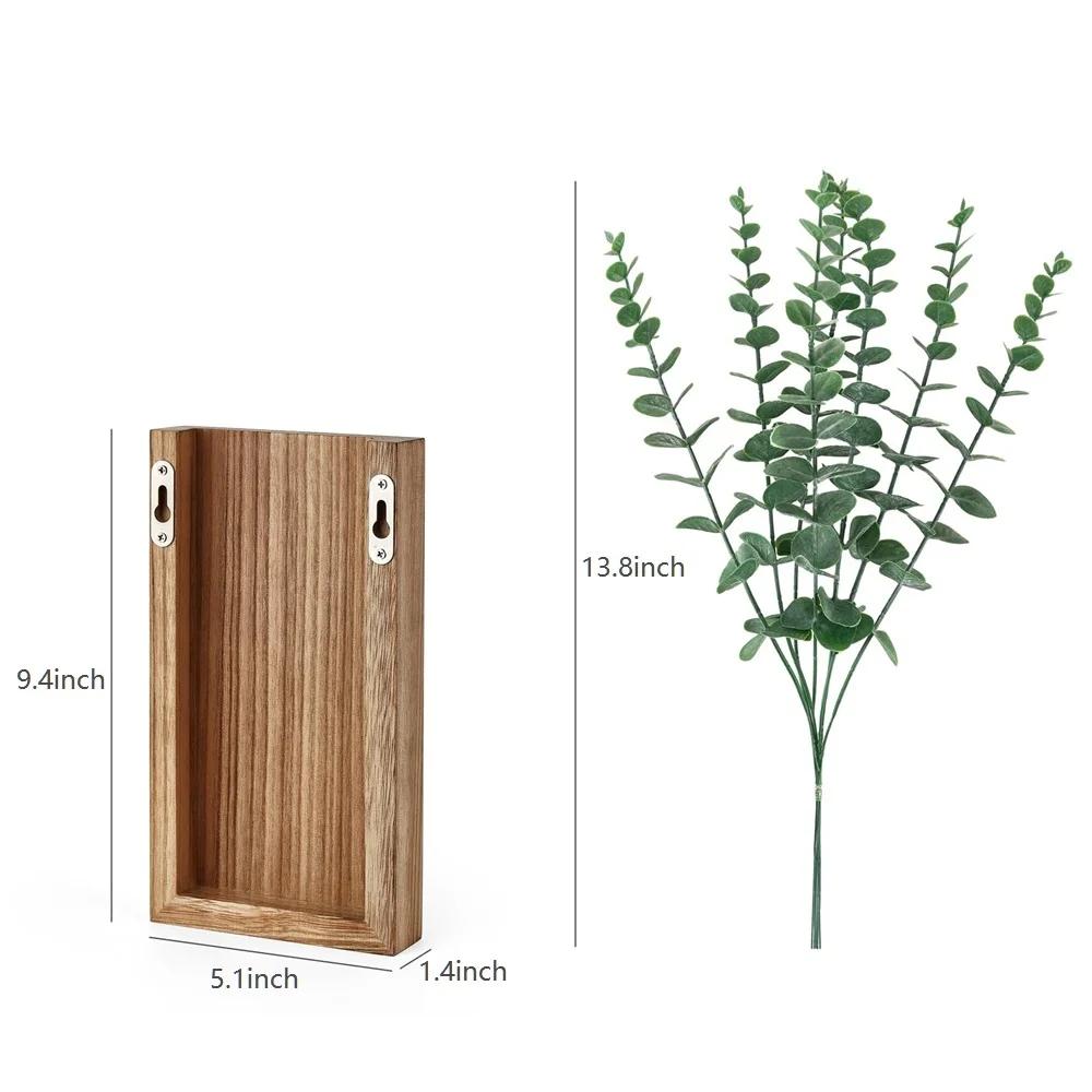 Wood Wall Planter Vase with Artificial Eucalyptus Farmhouse Wall Hanging Planter for Dried Flowers in Living Room Bedroom