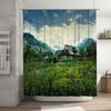 High Quality Shower Curtain Printed with Mountain Villa Design Greenery Surrounding Perfect for Bathroom Decorations