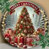 Vintage Christmas Tree Metal Wall Art Rustic Round Tin Sign Home Bar Decor