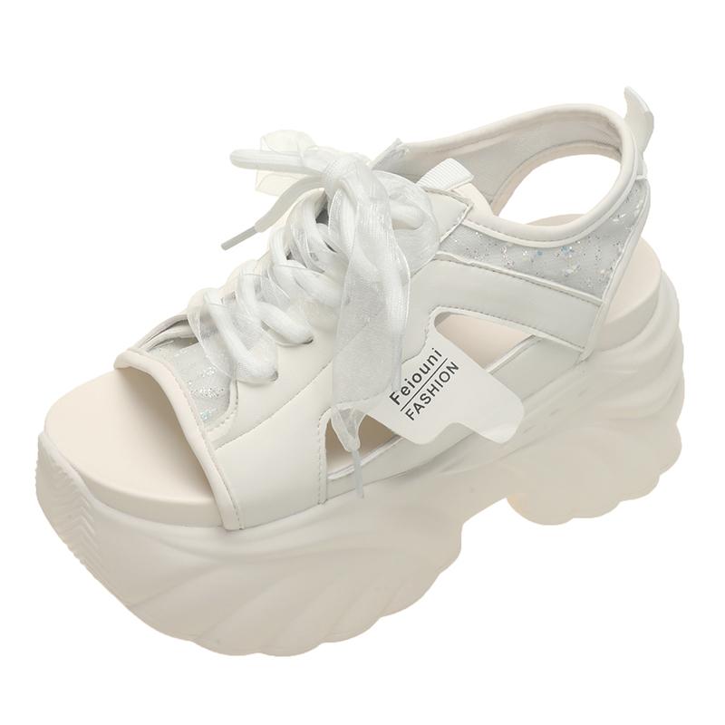 Fashion 9CM Summer High Platform Sandals Women Breathable Mesh Chunky Sneakers Female Wedges Slippers Hollow Out Peep Toe Sandalia Woman