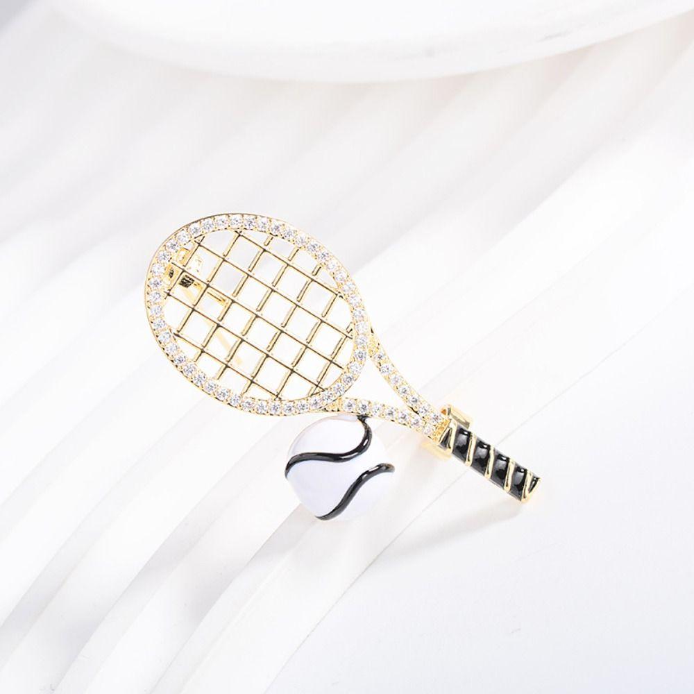 Rhinestone Enamel Metal Clothes Pin Zinc Zinc Alloy Gold Brooch Personality Tennis Racket Brooch  Women