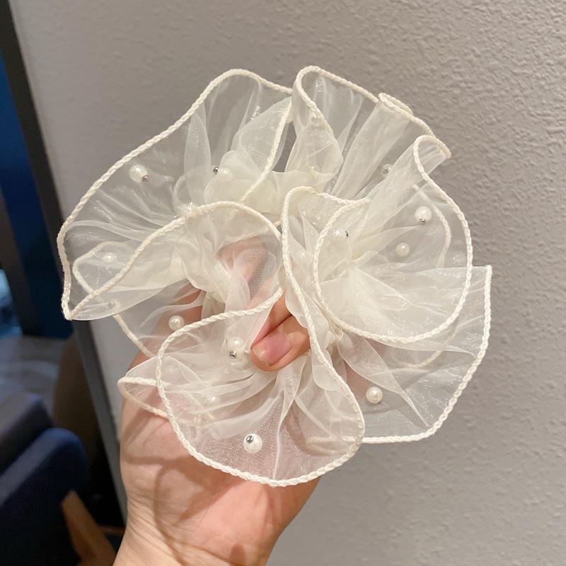 

Корейская резинка для волос из органзы Fairy Pearl с кружевом, двойной слой