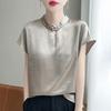 New Chinese style, spring and summer women's new national style buckle silky smooth satin texture design short-sleeved T-shirt top