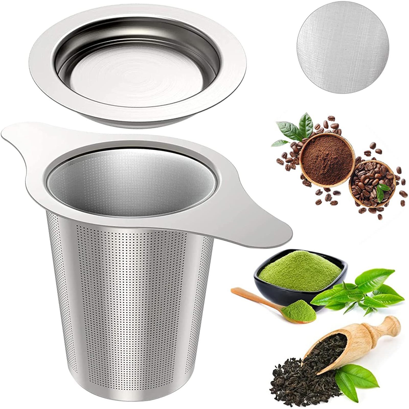 

Selinear Tea Strainer, Stainless Steel, Durable, Deep, Ultra-Fine Mesh, Easy to Clean, Dishwasher Safe, for Coffee and Tea, Includes Dual Handles and