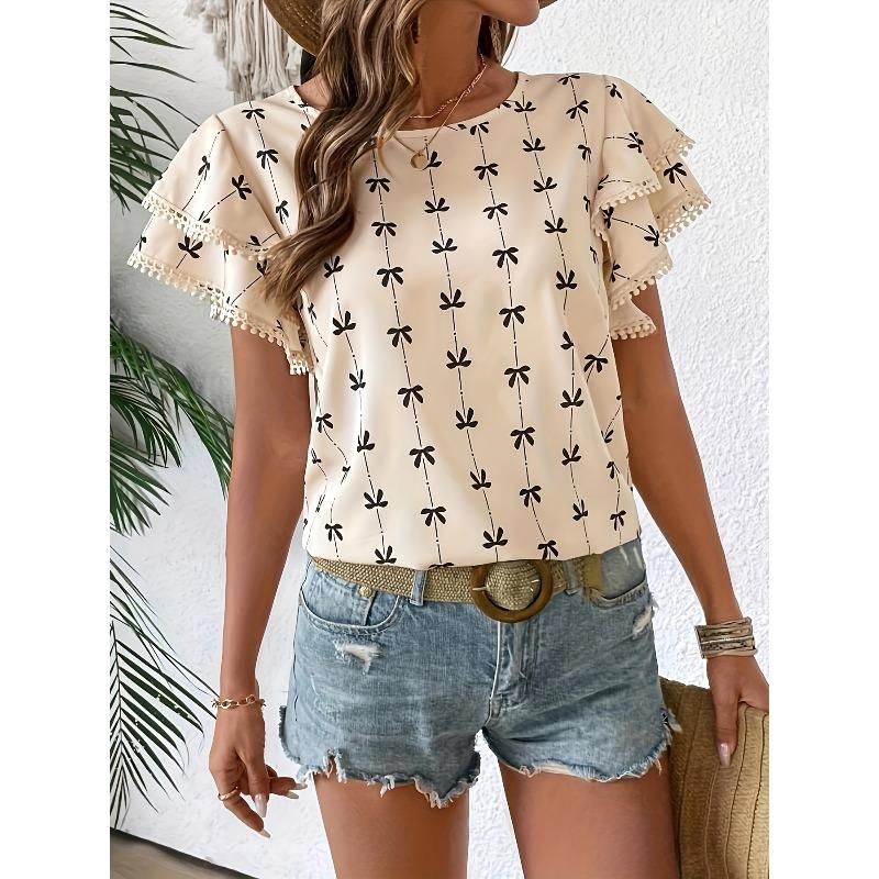 JPNTKY Women's Fashion Casual Short Sleeve O-Neck Blouses & Shirts