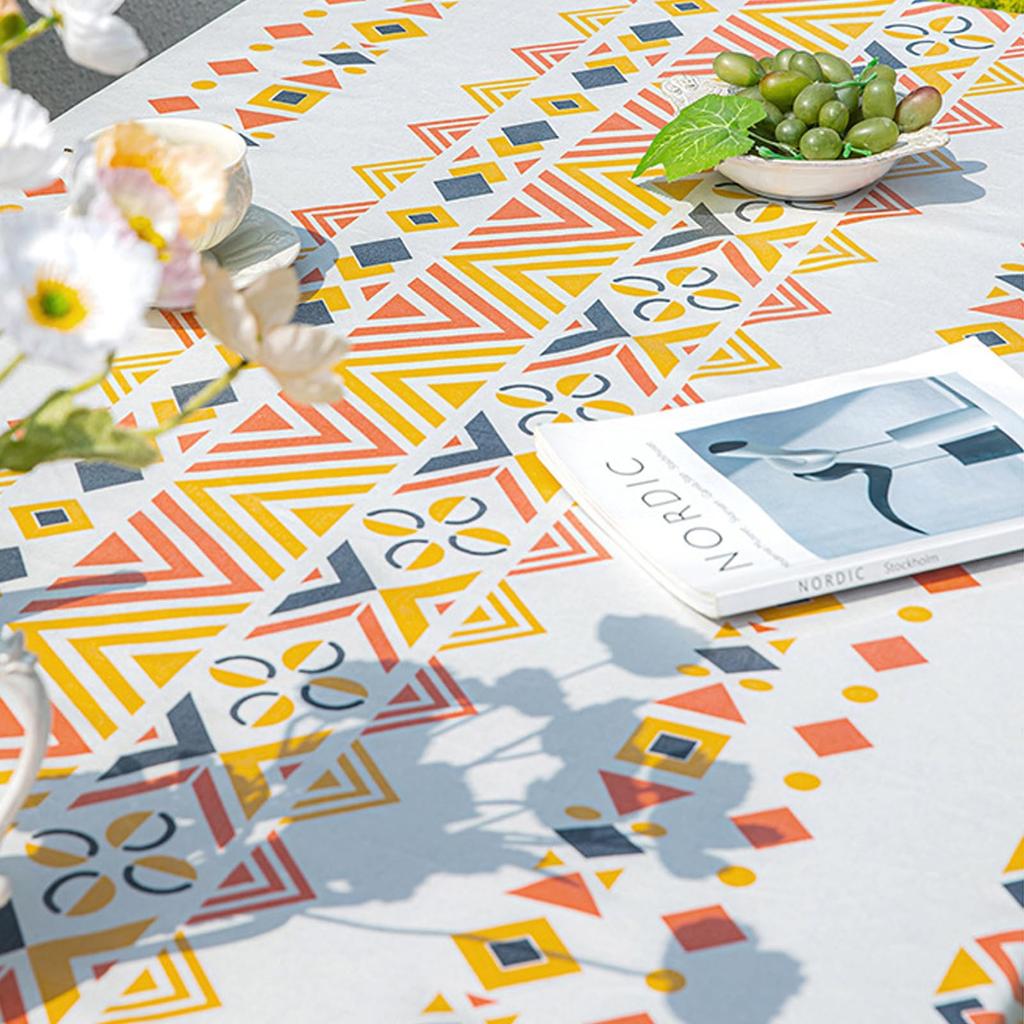 HARUMAKI Table Cover, Tablecloth, Table Mat, Cotton Linen, Colorful Geometric Pattern, Modern Tablecloth, 140*260cm/140*180cm, Tassel Table Cover, Hom