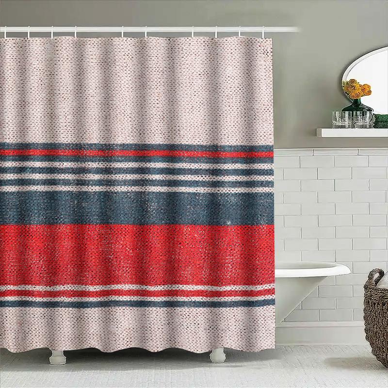 Modern Striped Bath Shower Curtain Red Blue Decorative Fabric Shower Curtain For Bathroom With Silver Grommet Top Universal Fit
