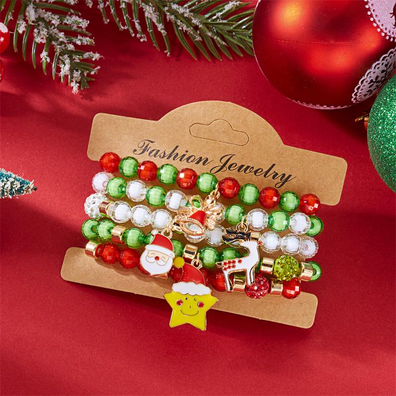 Handmade Soft Clay Beaded Christmas Bracelets Sets for Women Men Enamel Xmas Tree Bell Santa Snowflake Bracelets Trendy Jewelry