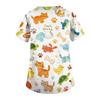 Women V Neck Short Sleeve Work Shirt with Pockets Animal Print Top for Healthcare Professionals Nurses Veterinary Staff