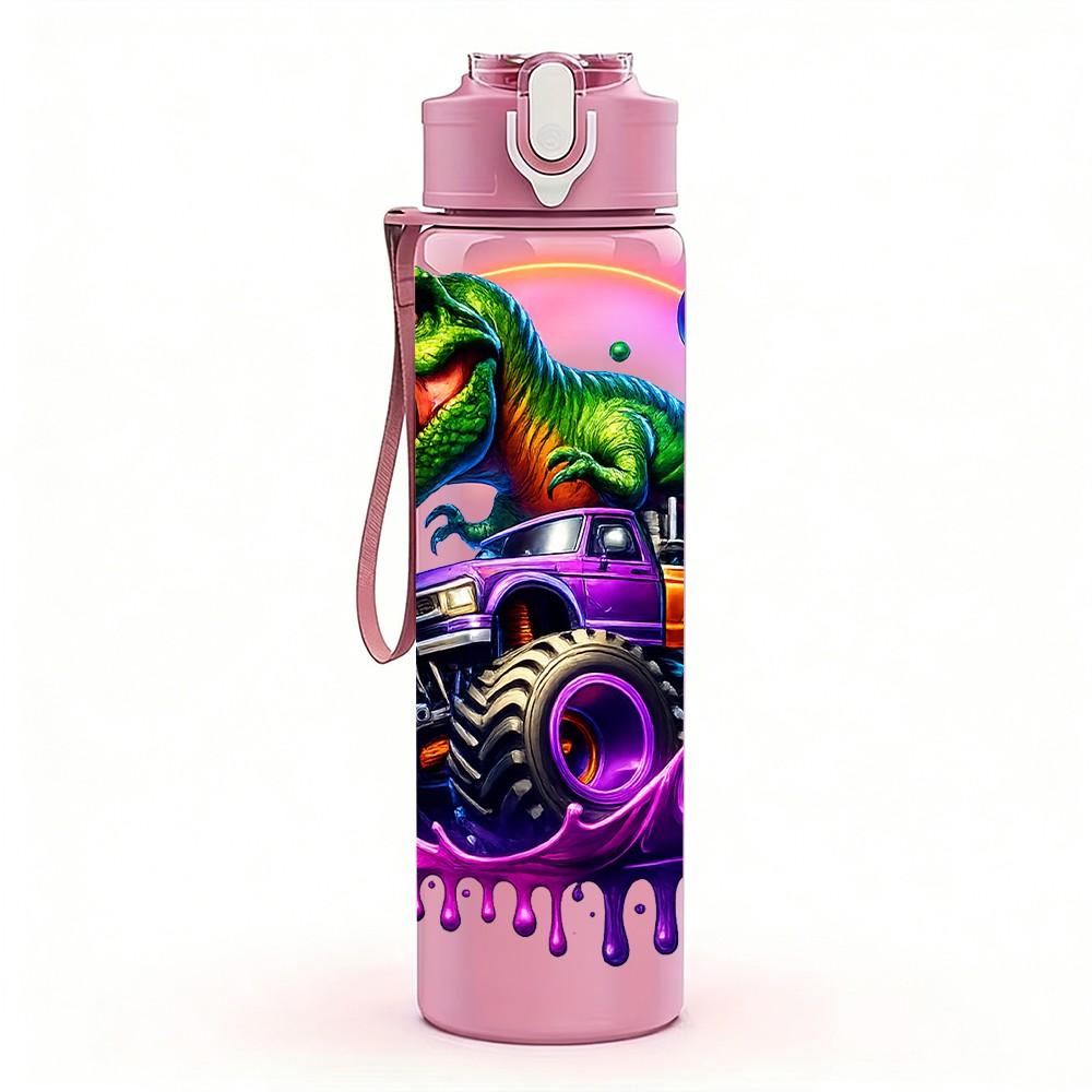 1PC Colorful Dragon DJ Music Cartoon 750ml Color Plastic Sports Water Bottle Leakproof Flip Straw Lid Suitable for Sports Office Home Use