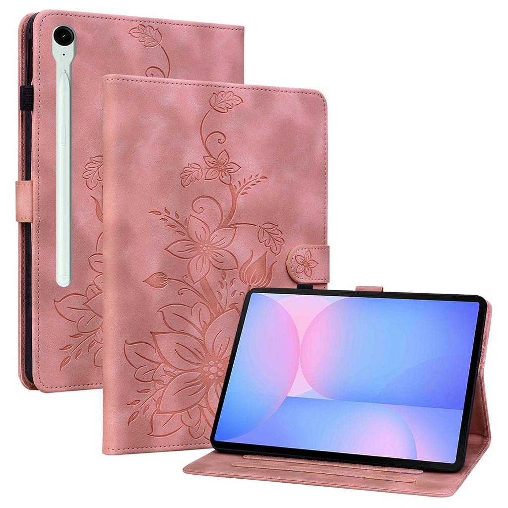 For Samsung Galaxy Tab S10 FE+ Case Lily Flower Imprint Card Slots Leather Tablet Cover