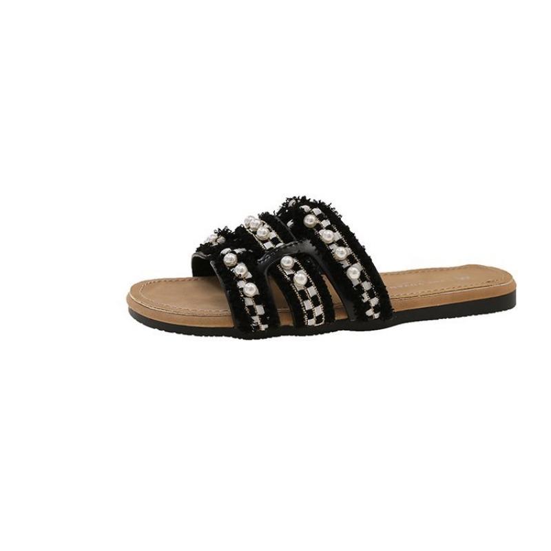 Pearl Sandals Summer Flat Comfortable Women's Shoes with Skirt Comfortable Slippers One Piece