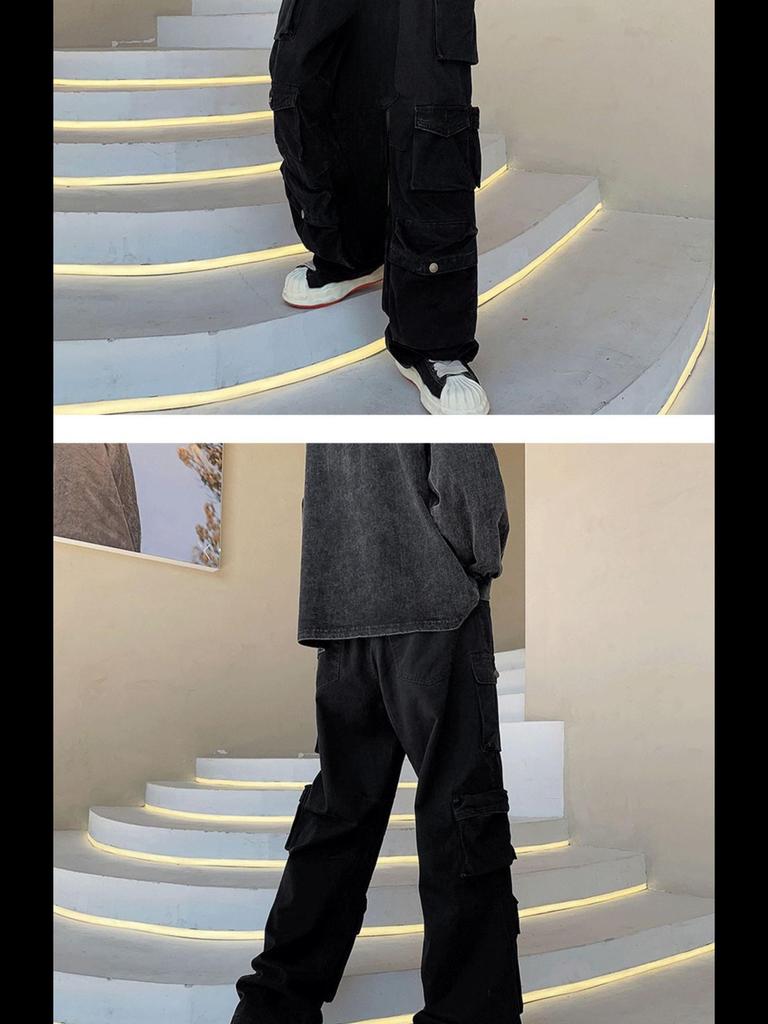 Men's American-Style Multi-Pocket Retro Hip-Hop Loose Straight Workwear Pants