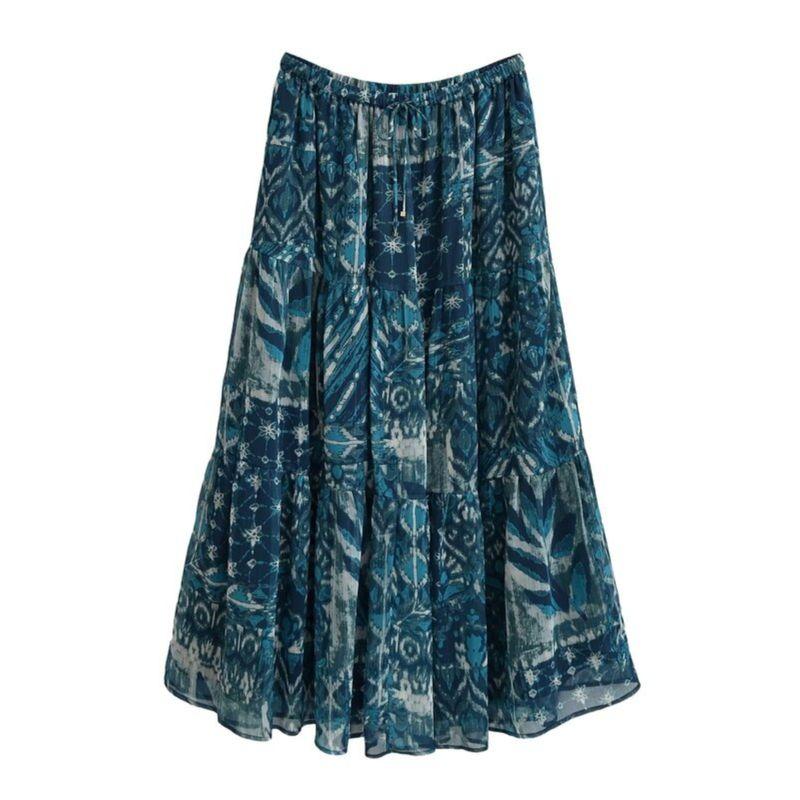 Fashion Style 2024 Spring New Retro Metal Color Line Print Blouse High Waist Skirt 2459806 330
