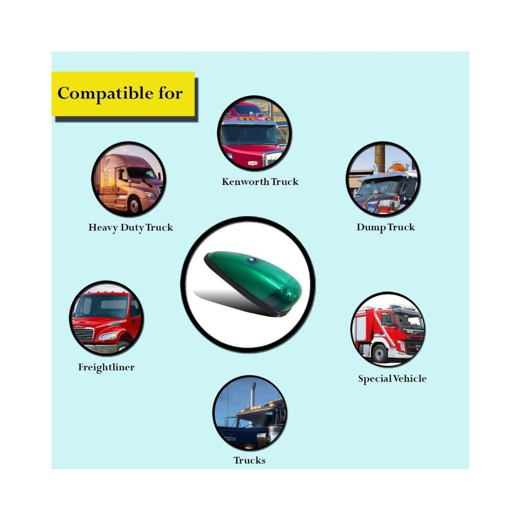 5 Pieces Green Marker Top Roof Running Lights Kit Teardrop Style Waterproof Decoration Marker Lights with 24v Bulbs