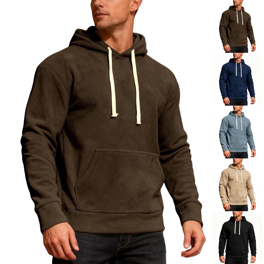 Men's Pullover Hoodie, Color, Casual Loose Fit, Warm Fall Winter Sweatshirt