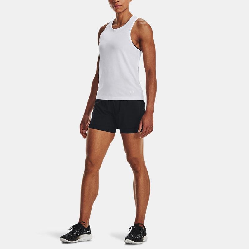 Under Armour Solid Color Elastic Waist 2-In-1 Running Shorts Women Bottoms Black 1376759-001