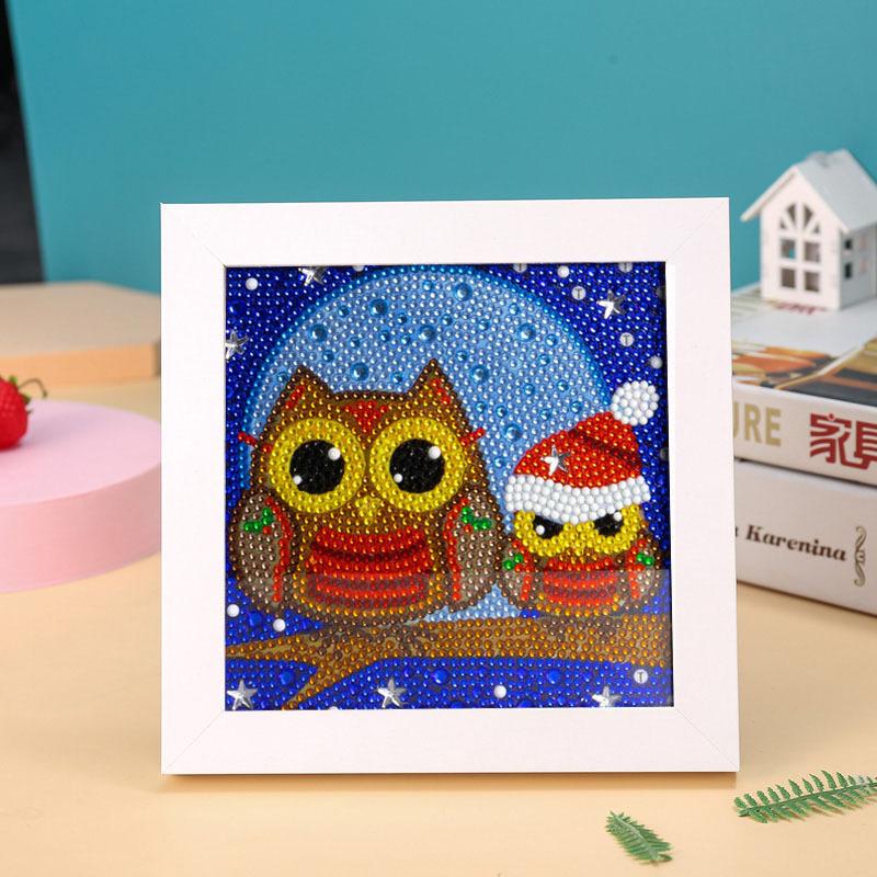 New Diy Diamond Painting Solid Wood Photo Frame Boxed Diamond Sticker Owl Cartoon Hand-Pasted Diamond Painting