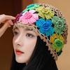 Cappello da donna, colorato, lavorato a maglia, con fiori, all'uncinetto, elastico, morbido, traspirante, leggero, parasole, morbido, da viaggio, all'aperto, berretto senza visiera