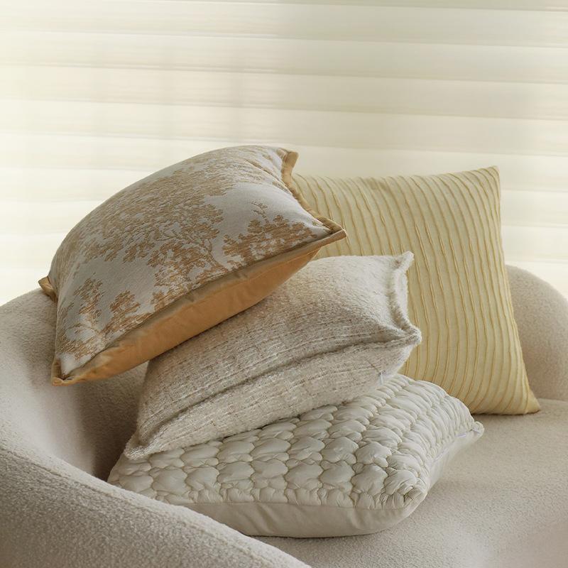 Ins Cream Style Pillow Cream Yellow Cushion Pillow Cover Sofa Decorative Pillow Cover Model Room Cushion Does Not Contain Core