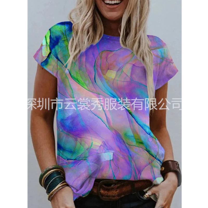 QICED Women's Fashion Casual Short Sleeve O-Neck Blouses & Shirts