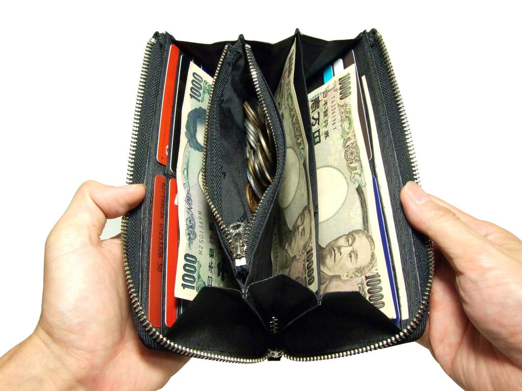 CURRENT Runder Reißverschluss Lange Geldbörse Portemonnaie Portemonnaie Leder geprägt [Porter] (Schwarz/Schwarz)