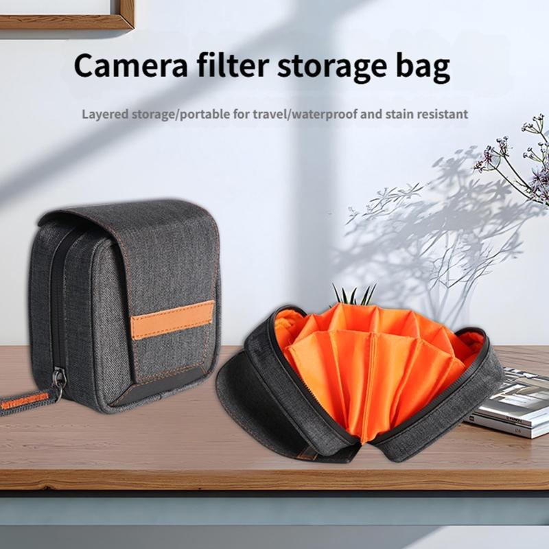 Compact 6-Slot Camera Filter Storage Pouch Feature Water Resistant Design Professional Photography Gear Organiser