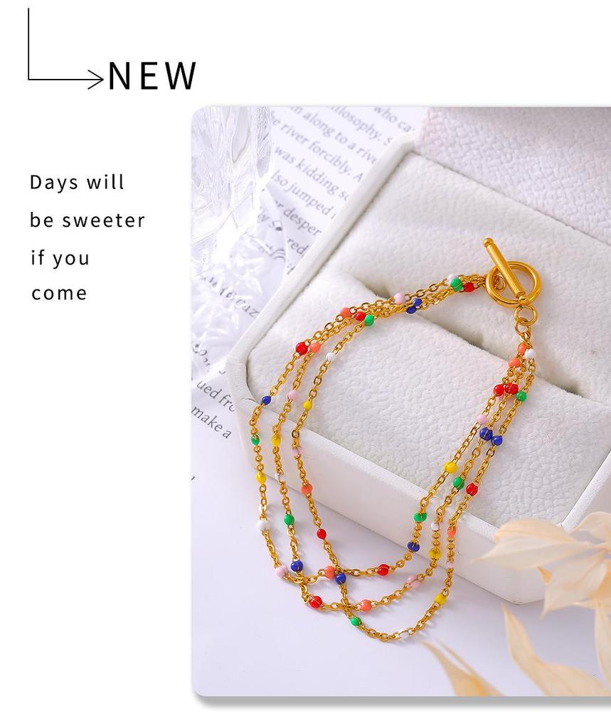Bohemian Multi-Layer Glazed Beaded Titanium Steel Jewelry Set