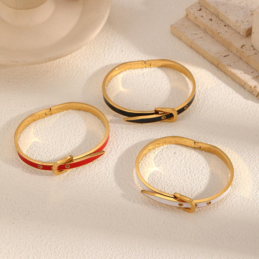 Stainless Steel Metal Classic Belt Bangles Bracelets for Women Fashion Brand Jewelry Delicate Bowknot Bangles Accessories