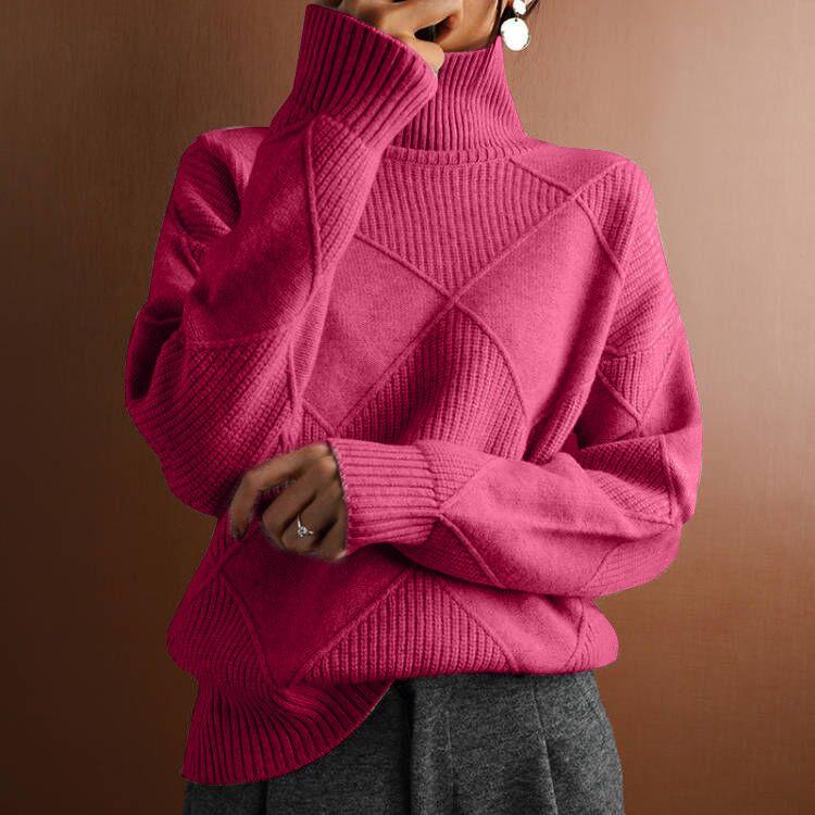 Chic High-Neck 3D Diamond Knitwear for Women - Spring/Autumn 2026 Design