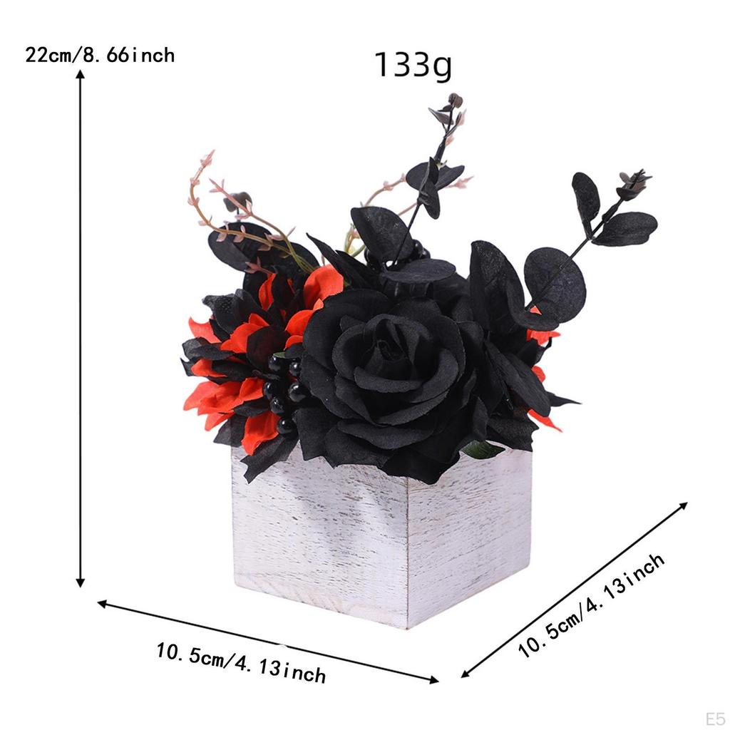 Halloween Artificial Flowers Arrangement in Wooden Box Boxed Faux Desktop Ornament for